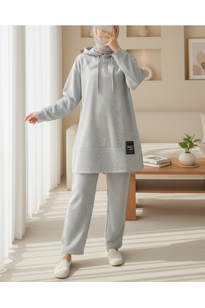 Çıtçıtlı  Arma Detaylı İkili Penye Takım -Gri