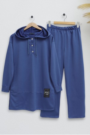 Çıtçıtlı  Arma Detaylı İkili Penye Takım -İndigo