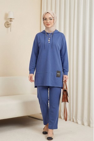Çıtçıtlı  Arma Detaylı İkili Penye Takım -İndigo