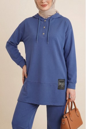 Çıtçıtlı  Arma Detaylı İkili Penye Takım -İndigo