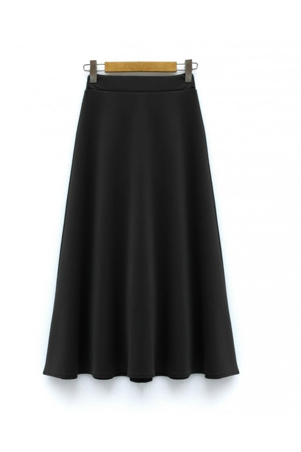 Loose Flared Scuba Puff Skirt -Black