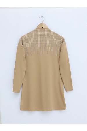 Judge Collar Front Stone Detailed Trousers Suit  -Mink color