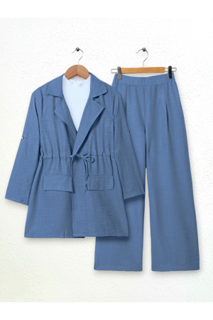 Covered Tunnel Bridge Jacket Linen Set -İndigo