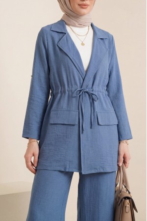 Covered Tunnel Bridge Jacket Linen Set -İndigo