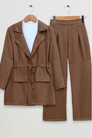 Covered Tunnel Bridge Jacket Linen Set -Brown