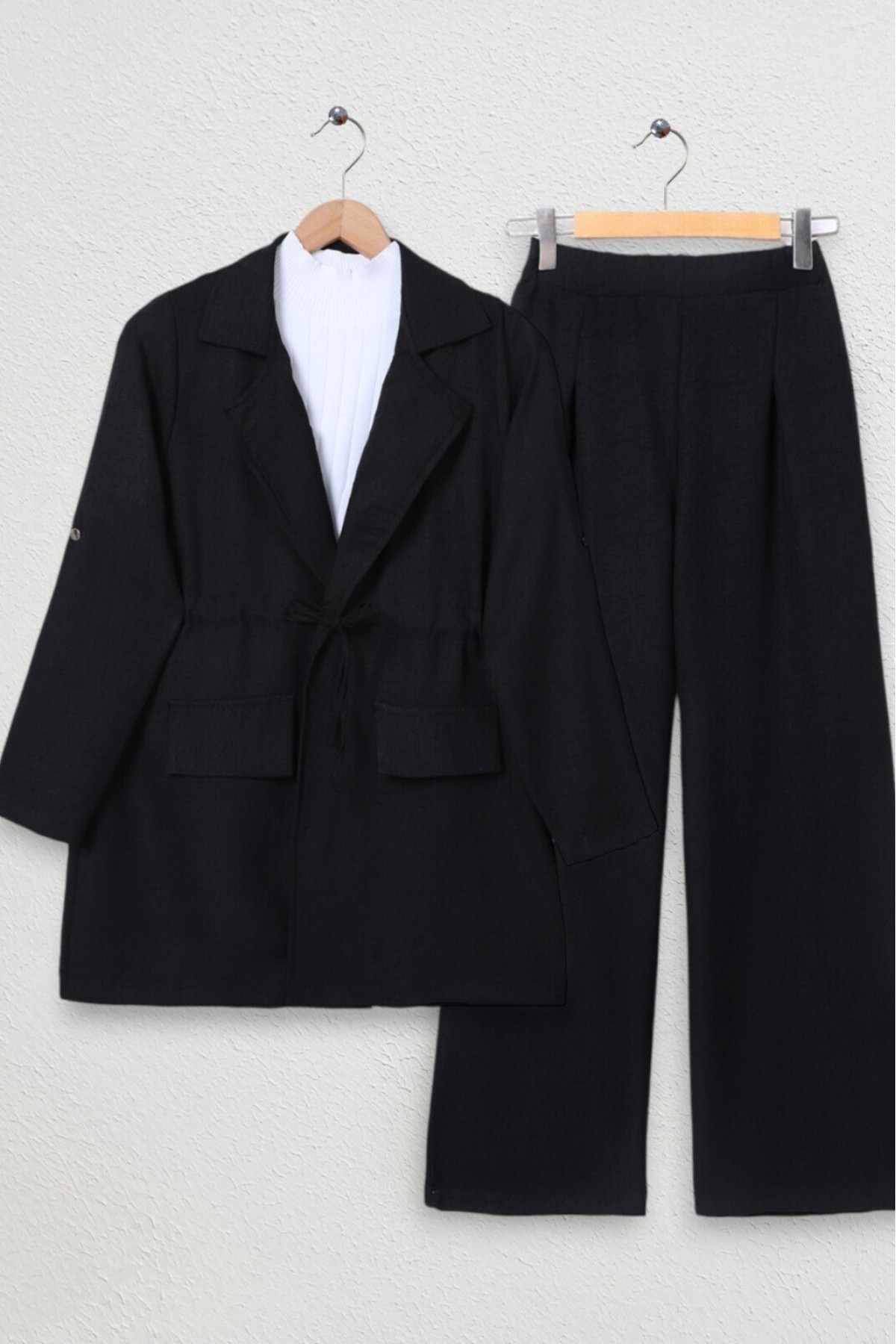 Covered Tunnel Bridge Jacket Linen Set -Black
