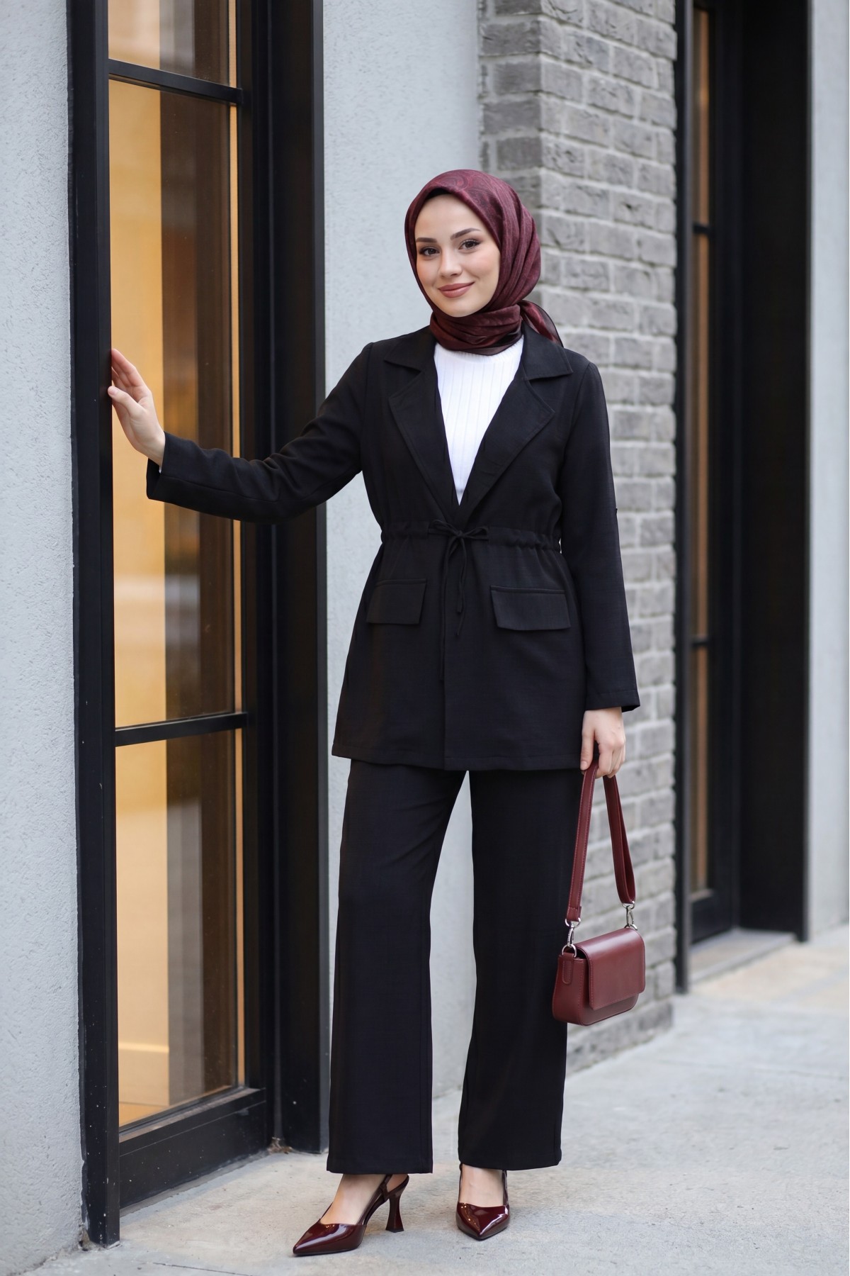 Covered Tunnel Bridge Jacket Linen Set -Black