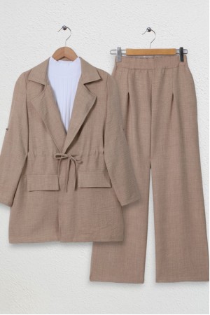 Covered Tunnel Bridge Jacket Linen Set -Mink color