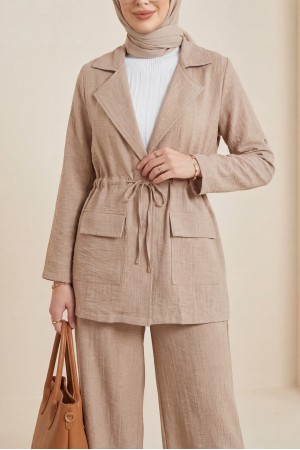 Covered Tunnel Bridge Jacket Linen Set -Mink color