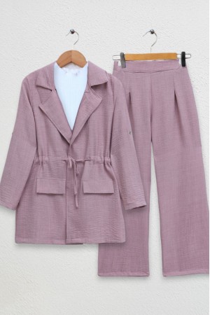 Covered Tunnel Bridge Jacket Linen Set  -Powder