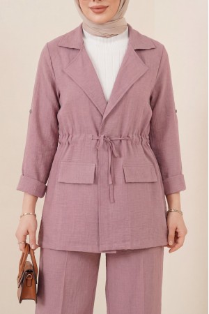 Covered Tunnel Bridge Jacket Linen Set  -Powder