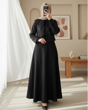 Pul Payet Ceket Kloş Etek Takım -Siyah