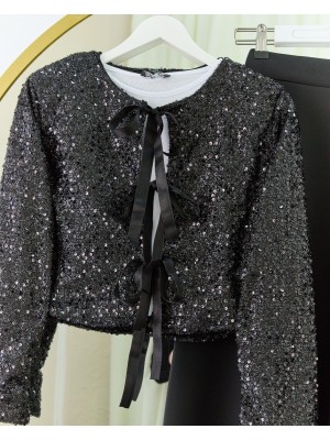 Pul Payet Ceket Kloş Etek Takım -Siyah