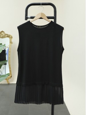 Pleated Combed Cotton Underwear with Tulle Detail on the Skirt -Black