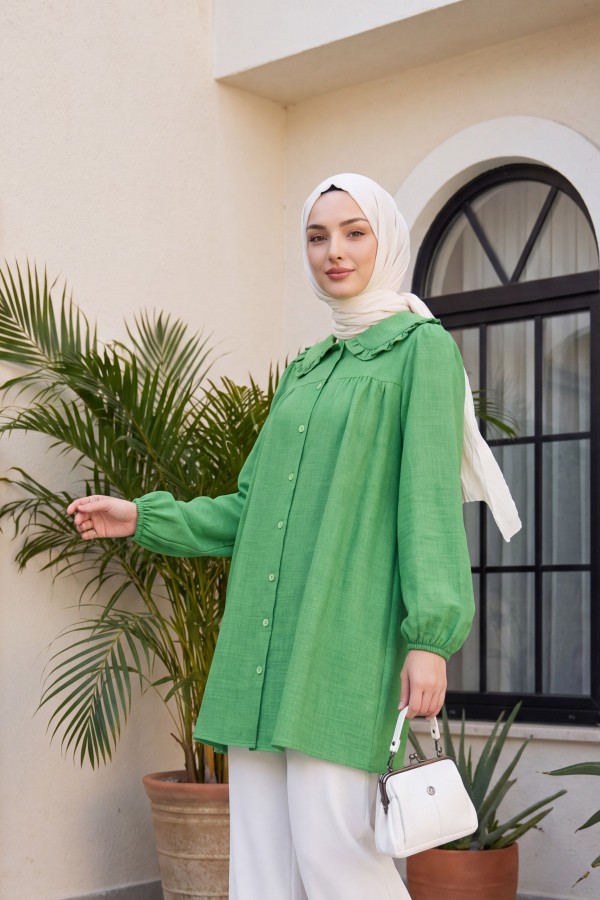Bebe Yaka Boydan Düğmeli Tunik      -Acık Yeşil