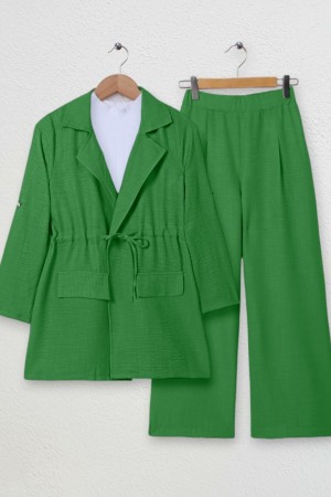 Covered Tunnel Bridge Jacket Linen Set   -Green