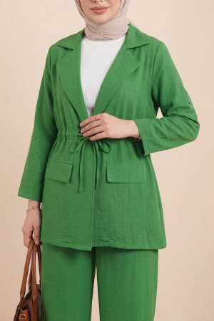 Covered Tunnel Bridge Jacket Linen Set   -Green