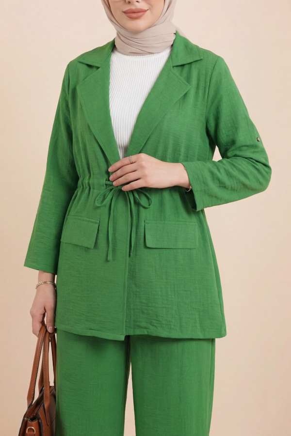 Covered Tunnel Bridge Jacket Linen Set   -Green