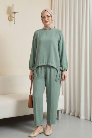 Önden Büzmeli Şalvar Pantolon Ayrobin Salaş Takım -Çağla Y.