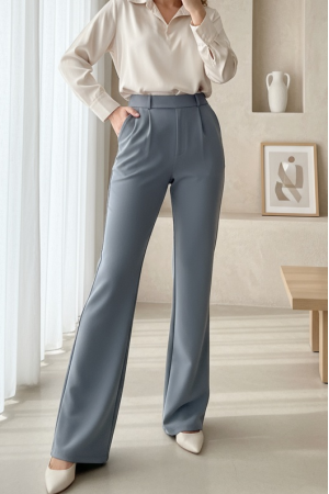 Beli Cırtlı Likralı Pantolon -Gri