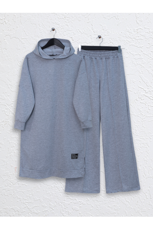 Hooded Slit Grass Suit -Grey