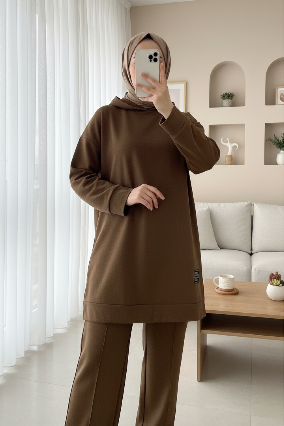 Hooded Slit Grass Suit  -Brown