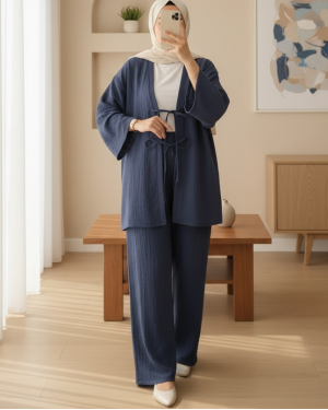 Crinkle Suit with Double Laced Front Trousers -İndigo