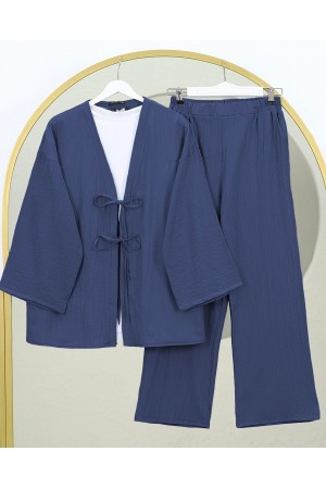 Crinkle Suit with Double Laced Front Trousers -İndigo