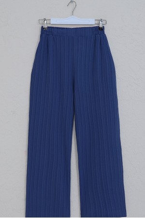 Crinkle Suit with Double Laced Front Trousers -İndigo