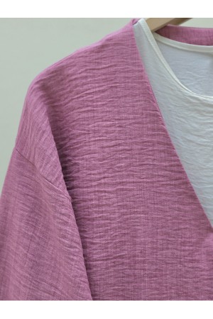 كيمونو من الكتان برباط جانبي -لون الكرز