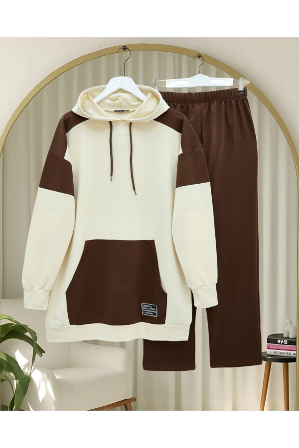 Kangaroo Pocket Two-Tone Suit - Beige