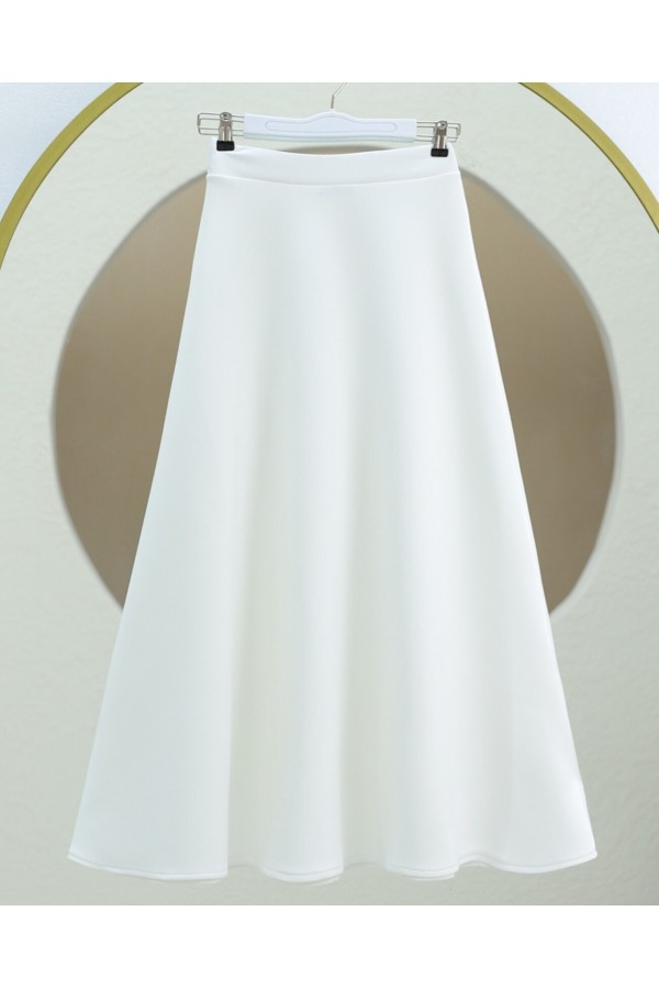 Loose Flared Scuba Puff Skirt   -White