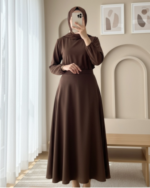 Bol Kiloş Sukuba Puf Etek   -Kahve