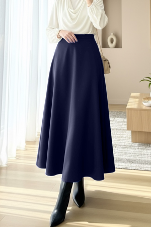 Loose Flared Scuba Puff Skirt   -Navy blue