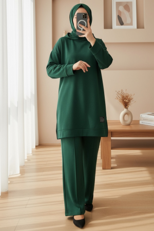 Hooded Slit Grass Suit   -Emerald