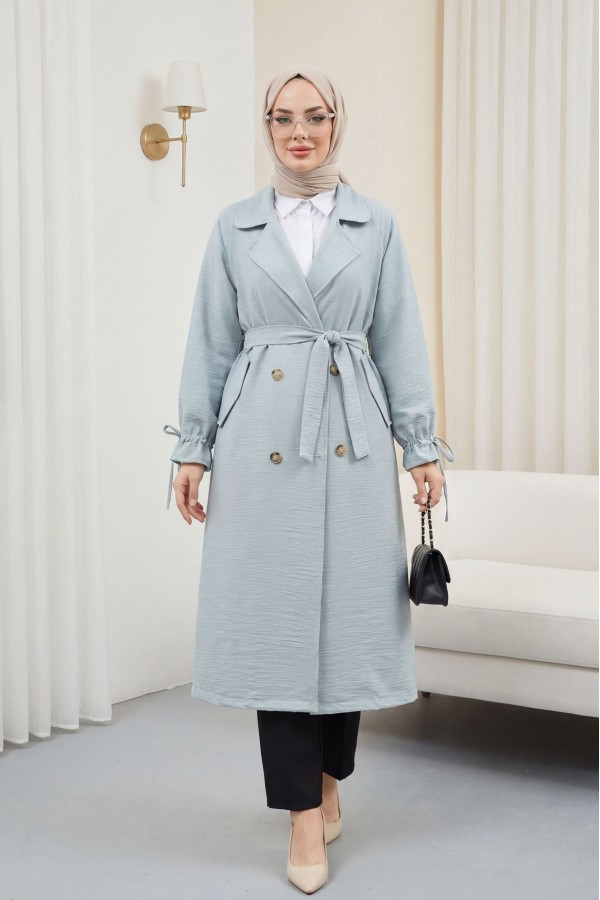 Belted Cape with Laced Cuff -Sea green