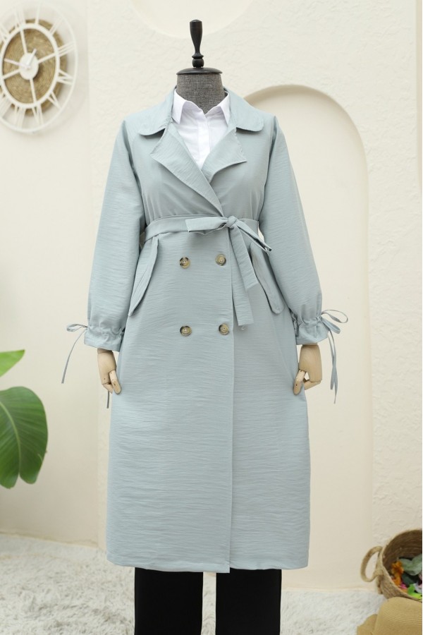 Belted Cape with Laced Cuff -Sea green