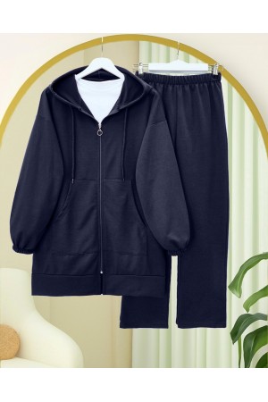 Zippered Hooded Combed Cotton Set     -dark lacquer