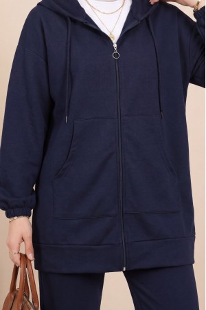 Zippered Hooded Combed Cotton Set     -dark lacquer