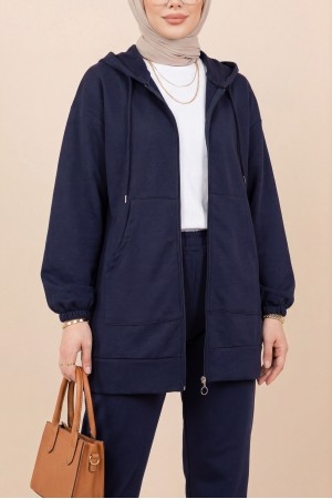 Zippered Hooded Combed Cotton Set     -dark lacquer