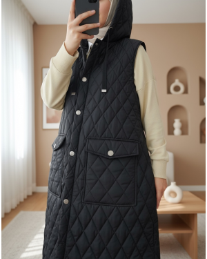 Quilted Vest with Flap Pocket -Black