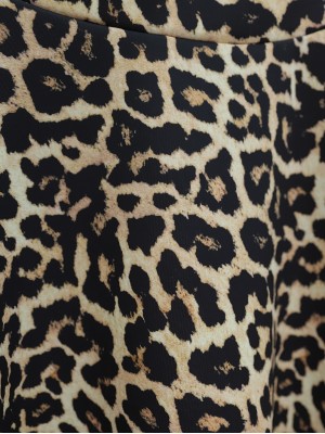 Leopar Desen Beli Lastikli Scuba Etek -Bej