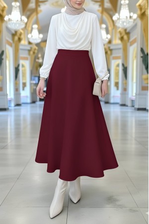 Loose Flared Scuba Puff Skirt    -Maroon