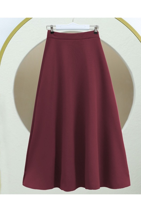 Loose Flared Scuba Puff Skirt    -Maroon