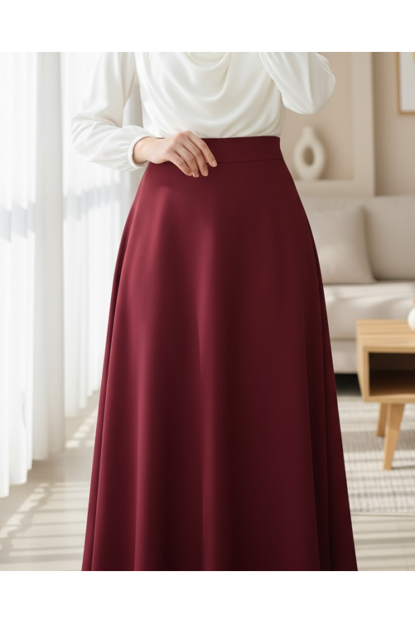 Loose Flared Scuba Puff Skirt    -Maroon
