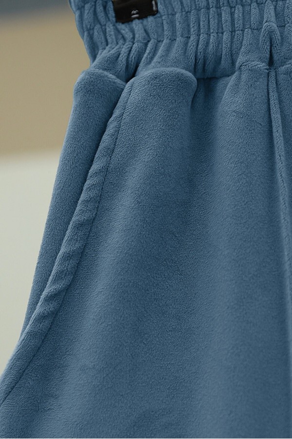 Çımalı Beli Lastikli Kadife Pantolon -Mavi