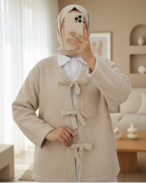 Front Tie Flecked Cashmere Jacket - Beige