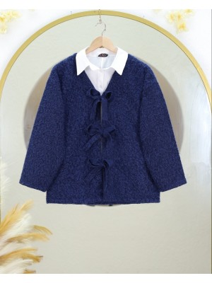 Önü Bağlamalı Kırçıllı Kaşe Ceket -Laci