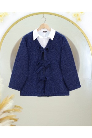 Önü Bağlamalı Kırçıllı Kaşe Ceket -Laci
