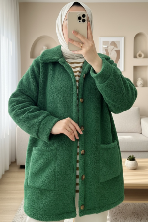 Plush Jacket with Buttoned Pockets   -Green